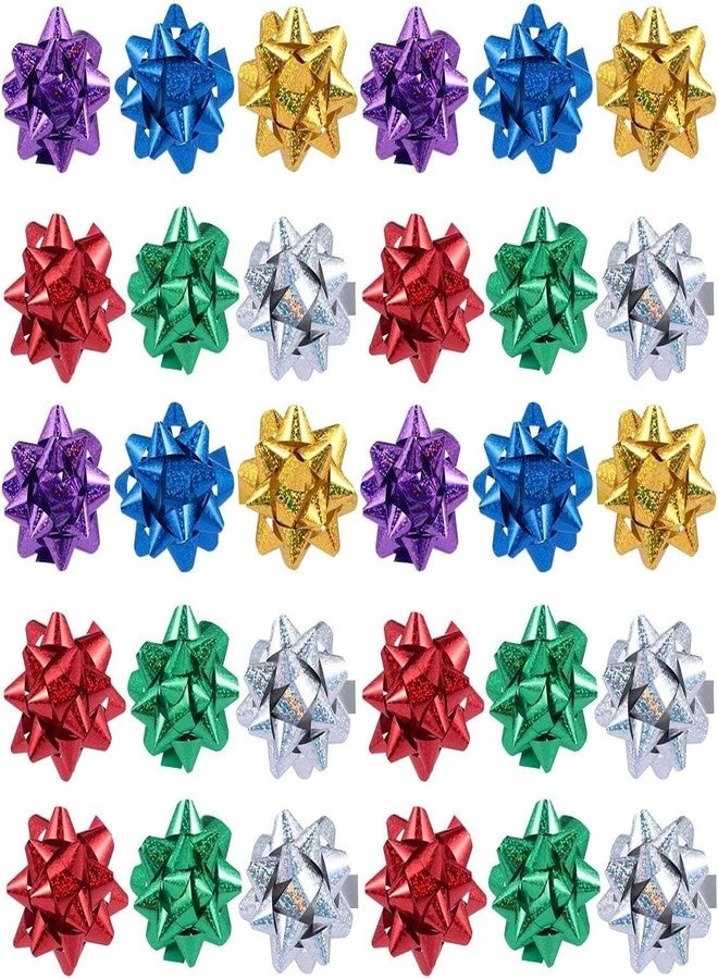 SquarezhenBo 50Pcs Mini Christmas Gift Bows - 1" Metallic Star Self-Adhesive Wrapping Accents, Vibrant All-Occasion Bows for Presents/Crafts/Party Decor, Holiday and Valentine's Day Essentials (Mixed Colors) - Image 1